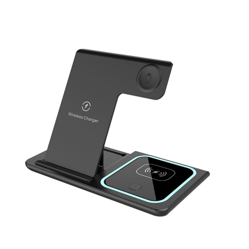 15W LED Fast Wireless Charger Stand 3-in-1 Foldable Charging Station