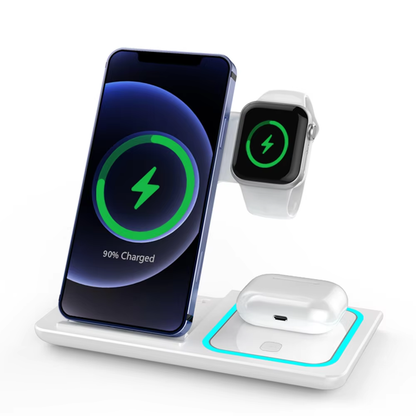 15W LED Fast Wireless Charger Stand 3-in-1 Foldable Charging Station