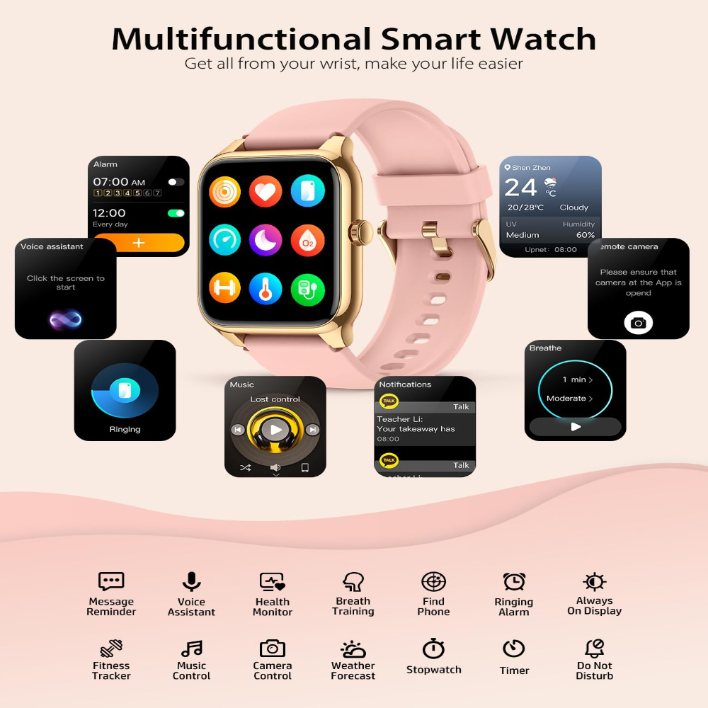 Smart Fitness Watch – Heart Monitor, Music & Bluetooth Calls (1.83")